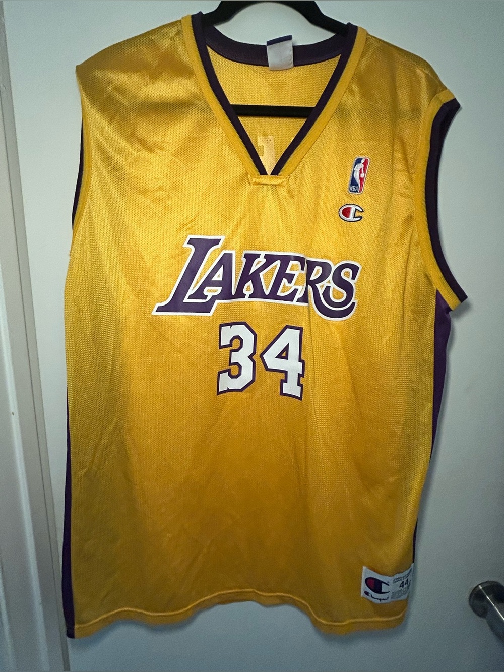 Champion Los Angeles Lakers Gold and Purple #34 Basketball Jersey